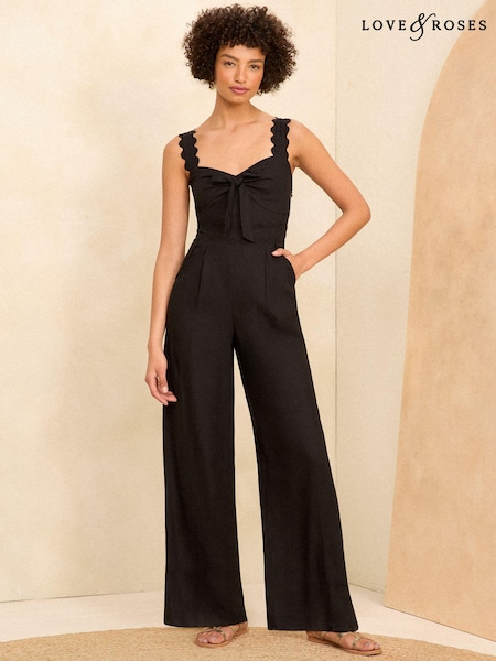 Love & Roses Scallop Wide Leg Jumpsuit With Linen (B54906) | 200 LEI