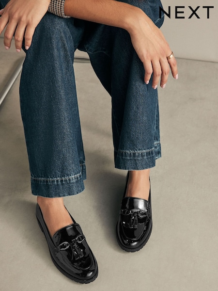 Black Forever Comfort® Patent Tassel Hardware Detail Slim Loafers (B54926) | €54