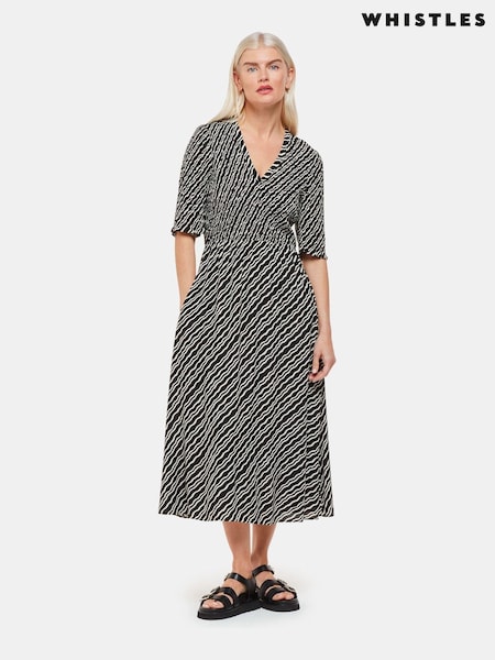 Whistles Black Petite Diagonal Ripple Shirred Dress (B54940) | €64