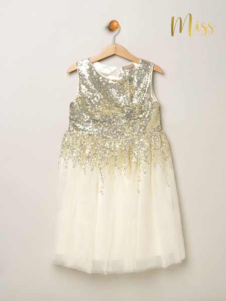 Luonnollinen - Miss Sequin Twist Bow Waterfall Tulle Skirt Dress (B55013) | €42