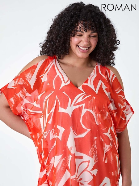 Roman Orange Floral Print Overlay Top (B55047) | €24