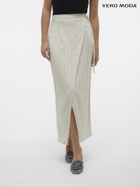 VERO MODA Striped Long Linen Wrap Skirt (B55084) | 129 LEI