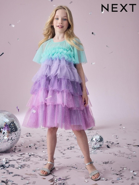 Purple/Blue Tiered Sparkle Mesh Dress (3-12yrs) (B55182) | €27 - €33