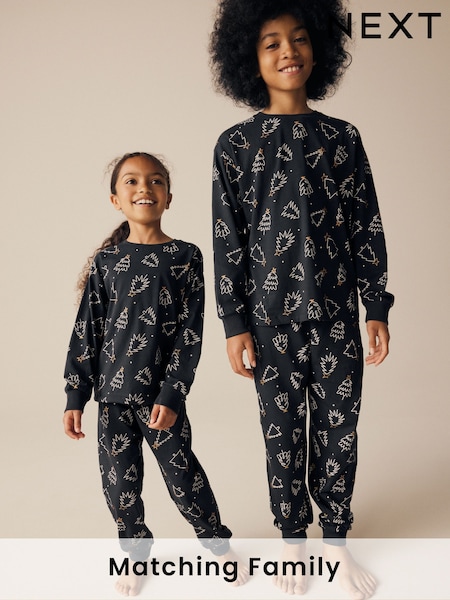 Black/White Matching Family Kids Christmas Tree 100% Cotton Pyjamas (9mths-16yrs) (B55220) | €10 - €18