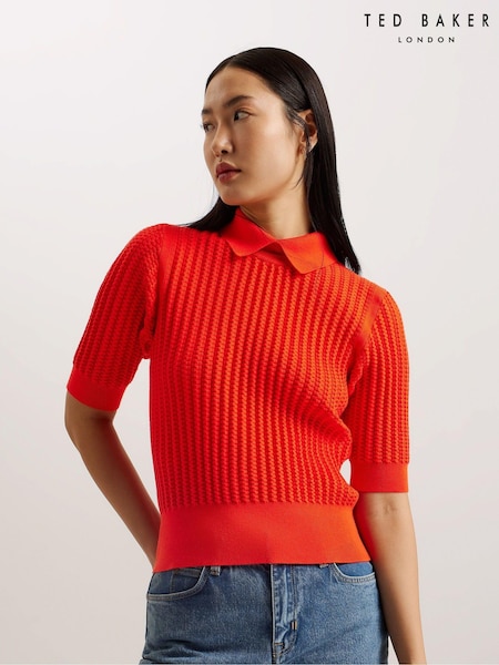 Ted Baker Red Morliee Puff Sleeve Fitted Sweater (B55225) | €44
