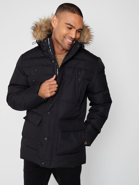 Threadbare Black Showerproof Utility Padded Parka Hooded Jacket (B55259) | €56