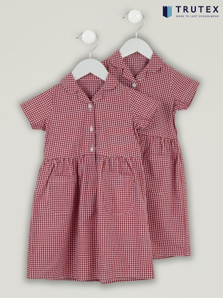 Trutex Red Gingham 2 Pack Button Front School Summer Dress (B55260) | 40 € - 41 €