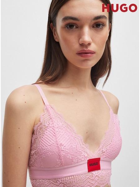 HUGO Pink Padded Triangle Bra in Geometric Lace With Logo Label (B55308) | €24