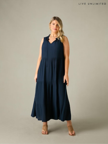 Live Unlimited Blue Curve Ruffle Midaxi Dress (B55320) | €47.50