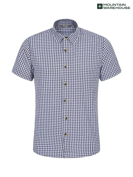 Mountain Warehouse Light Blue Weekender Mens 100% Cotton Short Sleeve Shirt (B55338) | €33