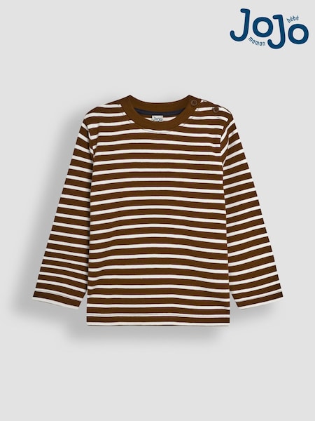 JoJo Maman Bébé Toffee Brown Breton Long Sleeved Top (B55383) | €16