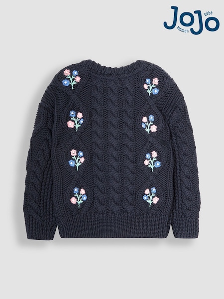 JoJo Maman Bébé Navy Blue Embroidered Cosy Cable Cardigan (B55384) | €45
