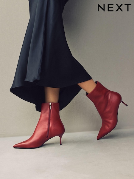 Burgundy Red Forever Comfort® Pointed Toe Skinny Heeled Ankle Boots (B55433) | AED260
