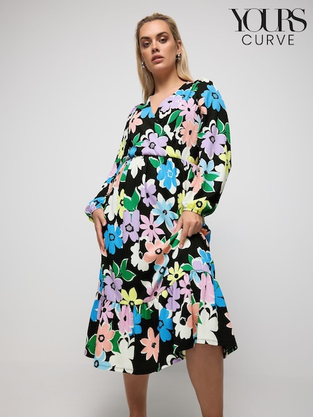 Yours Curve Multi LIMITED COLLECTION Floral Print Textured Wrap Dress (B55444) | €48