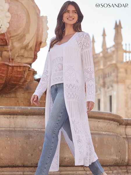 Sosandar White Crochet Maxi Cardigan (B55501) | $114