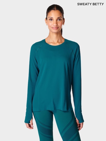 Riff-Blaugrün - Sweaty Betty Athlete Federleichtes, nahtloses Langarm-Top (B55549) | 16 €