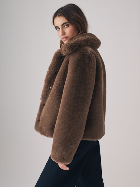 The Set Brown Boxy Faux Fur Coat (B55618) | €50