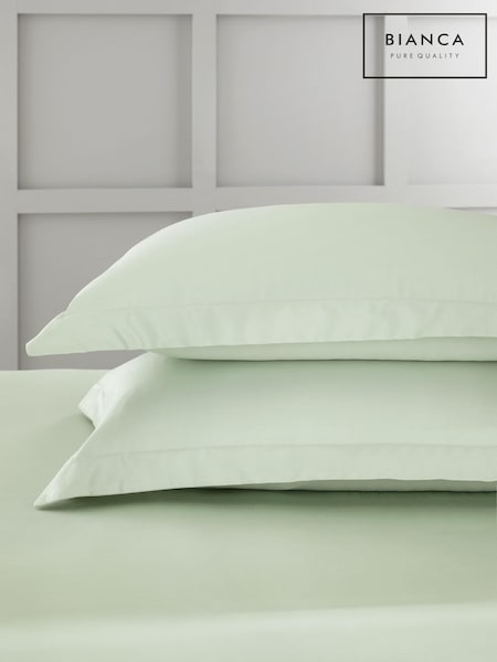 Bianca Set of 2 Green 400 Thread Count 100% Cotton Sateen Oxford Pillowcases (B55630) | €19