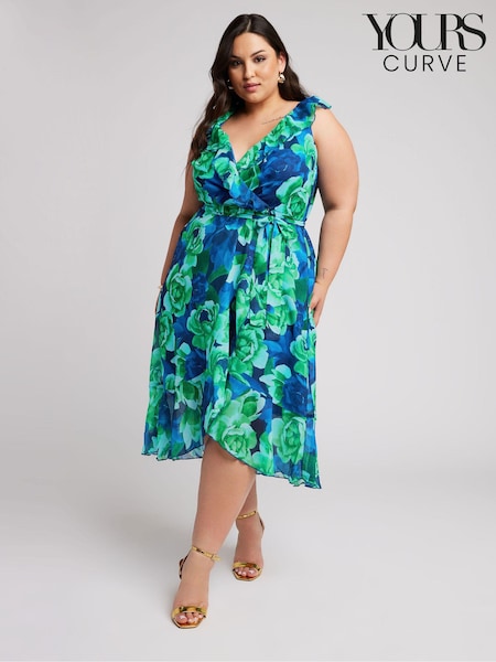 Зеленый - Yours Curve Curve Floral Ruffle Wrap Dress (B55739) | €20