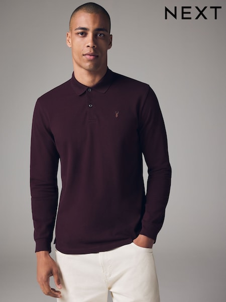 Fig Purple Long Sleeve Pique Polo Shirt (B55826) | €11