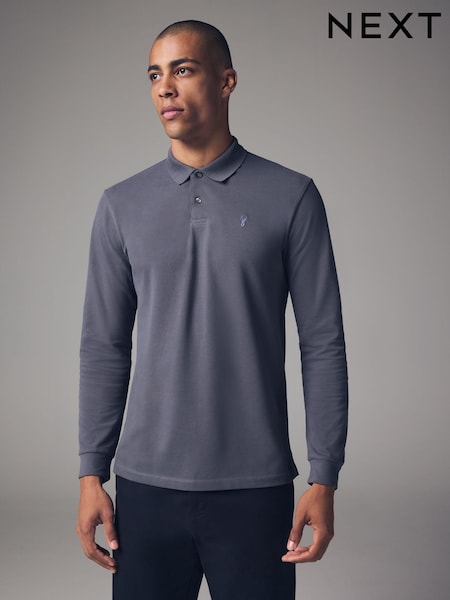 Blue Long Sleeve Pique Polo Shirt (B55854) | AED48