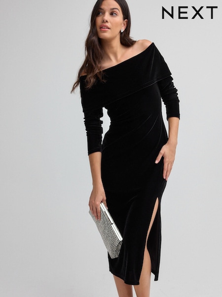 Черный - Bardot Velvet Midi Dress (B55869) | €28