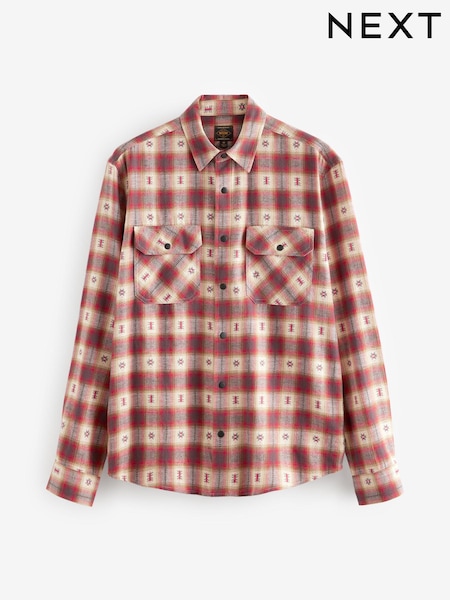 Красный/светло-бежевый - 100% Cotton Navajo Style Check Long Sleeve Shirt (B55900) | €8
