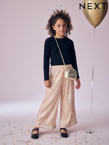 Gold Wide Leg Sequin Trousers (3-16yrs) (B55930) | AED48 - AED67