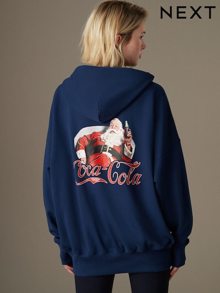 Navy Coca Cola Official License Christmas Santa Novelty Back Graphic Hoodie Sweatshirt (B55941) | €24