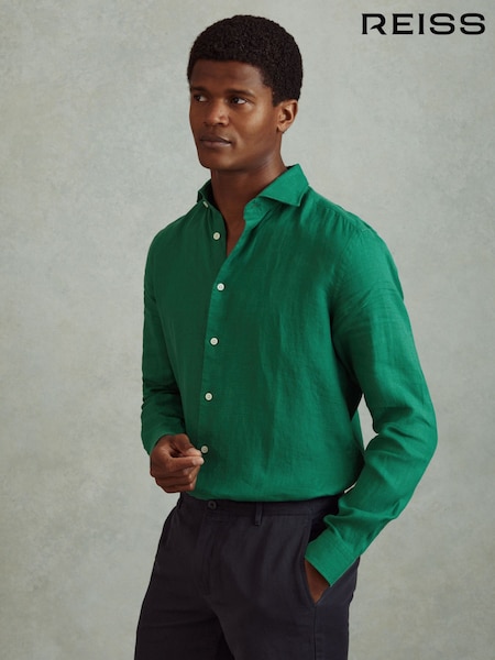 Reiss Bright Green Ruban Linen Button-Through Shirt (B55961) | AED706