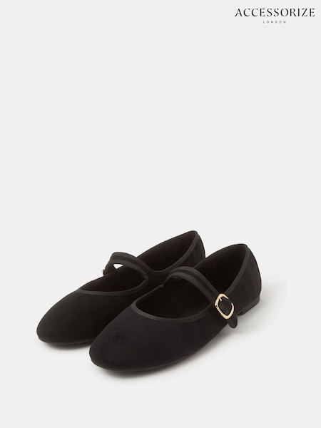 Czarny - Baletki Accessorize w stylu Mary Jane z imitacji zamszu