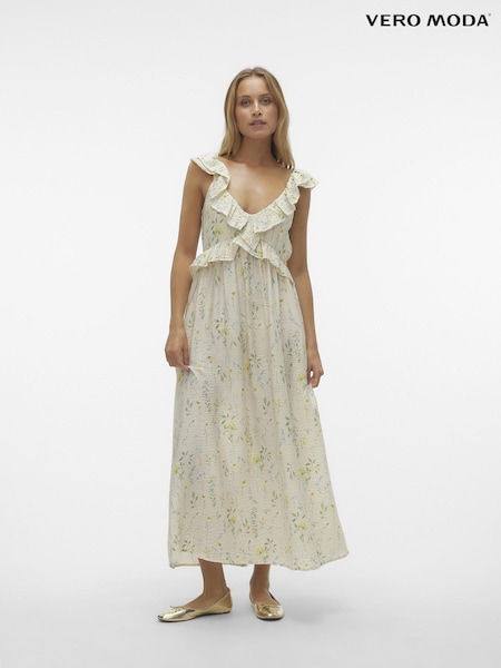 VERO MODA Ruffle Tie Back Floral Maxi Dress (B56034) | 158 LEI