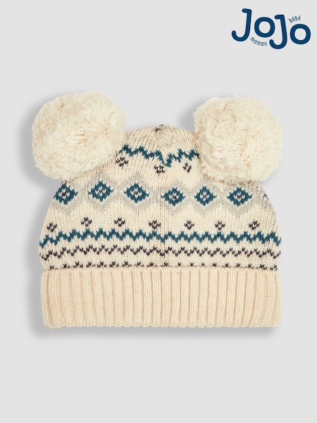 JoJo Maman Bébé Ecru Pom Pom Fair Isle Pattern Hat (B56046) | €28