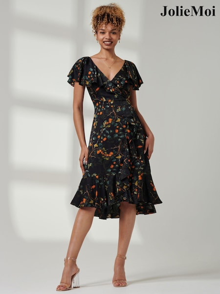 Jolie Moi Black Deep Plunge V-Neck Midi Dress (B56148) | €40