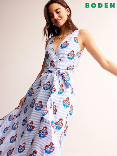 Boden Blue Linen Wrap Midi Dress (B56237) | €66
