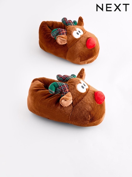 Brown Reindeer Christmas Slippers (B56253) | €18