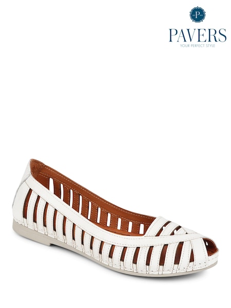 Alb - Balerini din piele cu vârf deschis Pavers (B56255) | 320 LEI