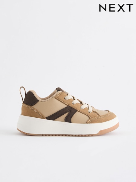 Tan Brown Wide Fit (G) Elastic Lace Trainers (B56262) | AED63 - AED71