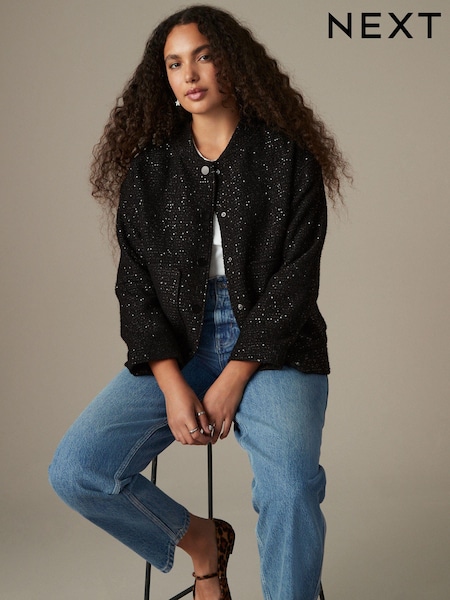 Black Sequin Bomber Jacket (B56375) | €37