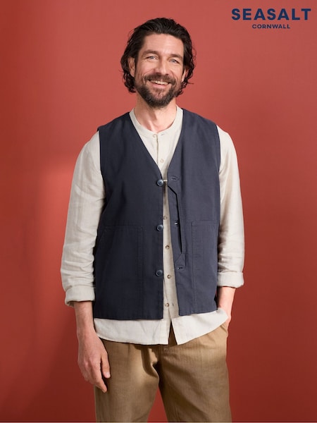 Seasalt Cornwall Blue Mens Cotton Metern Regular Fit Waistcoat (B56381) | €95