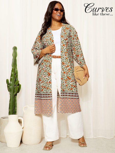 Curves Like These Long Sleeve Longline Kimono (B56382) | 167 LEI