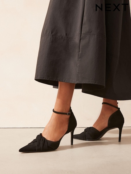 Black Forever Comfort® Standard/Wide Fit Leather Knot Point Toe Heel Court Shoes (B56402) | AED117