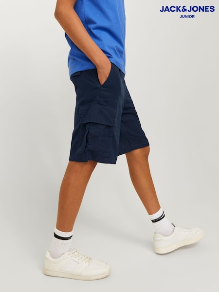 JACK & JONES JUNIOR Loose Fit Blue Linen Mix Cargo Shorts (B56417) | €17