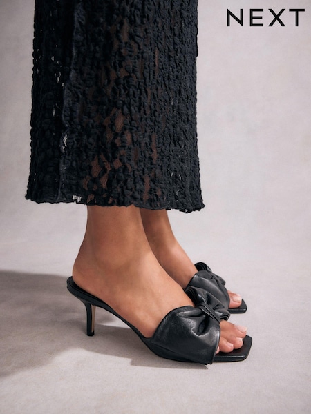 Black Tabitha Simmons Joelle Leather Bow Mules (B56491) | AED207