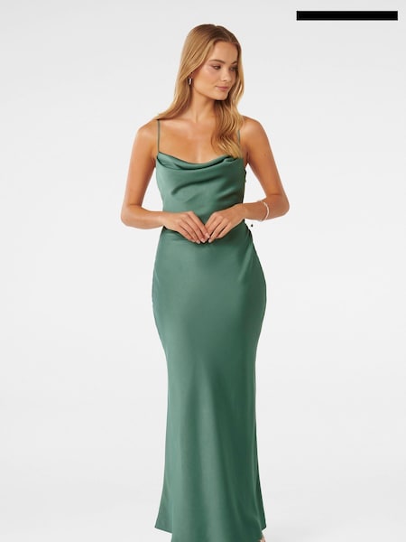 Forever New Green Mia Boat Neck Satin Maxi Dress (B56522) | €84