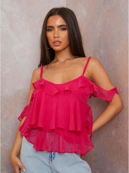 Chi Chi London Asymmetric Ruffle Detail Top (B56539) | ‏140 د.إ.‏
