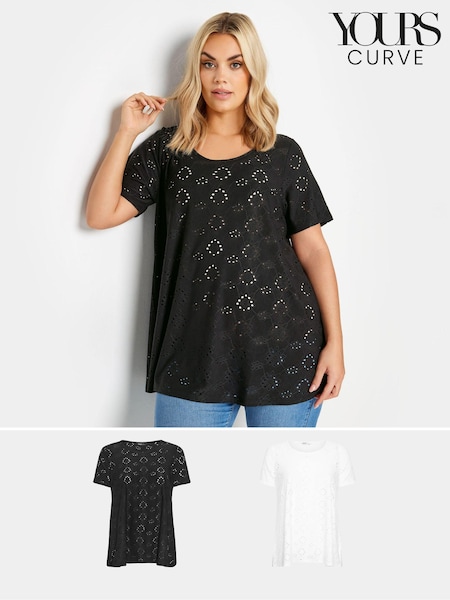 Yours Curve Black Broderie Swing Blouses 2 Pack (B56654) | €49