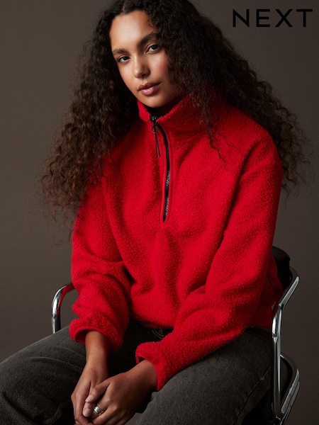 rdeča - Teddy Borg Cosy Longline Quarter Zip Fleece (B56684) | € 32