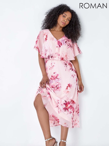 Roman Floral Cape Style Midi Dress (B56697) | 387 LEI