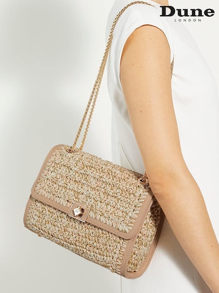 Dune London Gold Delphinium Raffia Turnlock Shoulder Bag (B56769) | €127